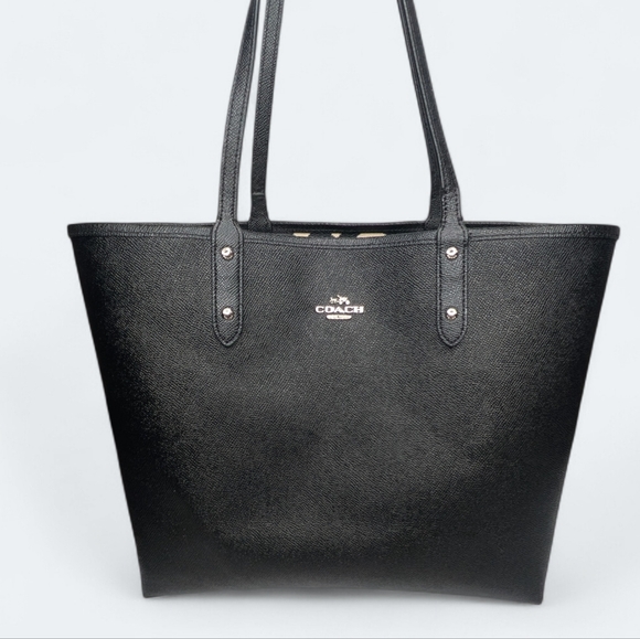 Coach City Tote Wild Plaid Black & Cream Coated Canvas Handbag Reversible Purse - Picture 5 of 16